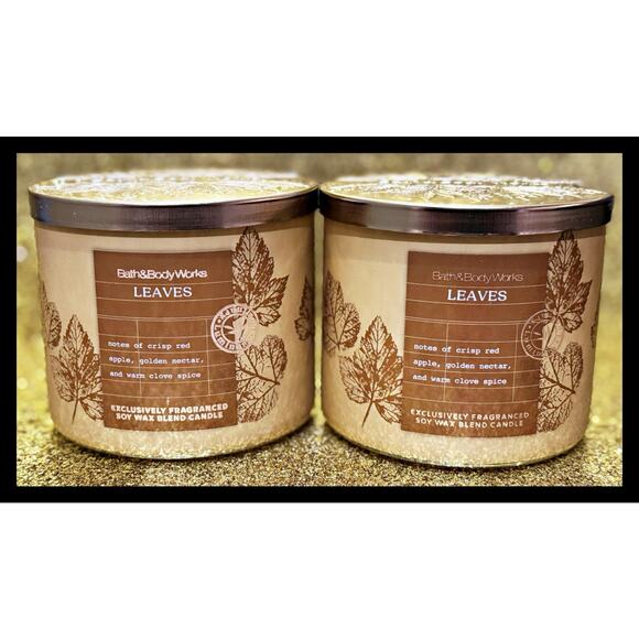 Lot of 2 Bath & Body Works Leaves Autumn Large 3-Wick Scented Candle 14.5oz - Picture 2 of 6